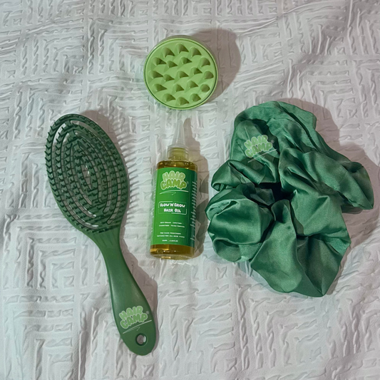 Glow ‘N’ Grow Hair Oil Bundle 100ML - Hair Oil, Hair Brush, Scalp Massager, Scrunchie Kit